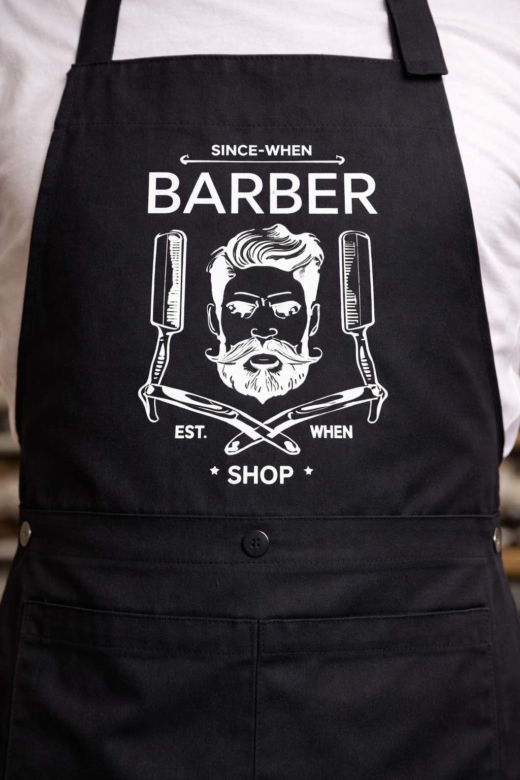 Personalized black barber apron, apron with 2 pockets, personalized service apron, adjustable apron, apron with your logo