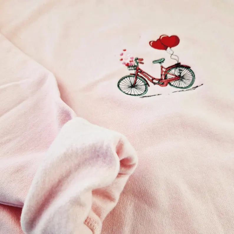 Light Pink Sweatshirt with Bicycle Embroidery