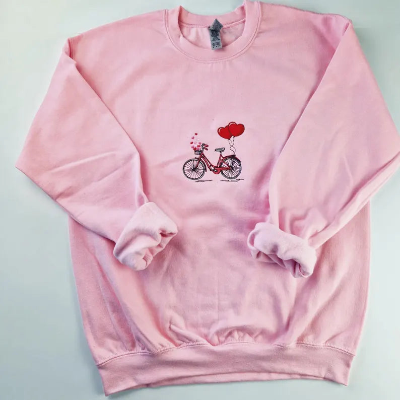 Light Pink Sweatshirt with Bicycle Embroidery