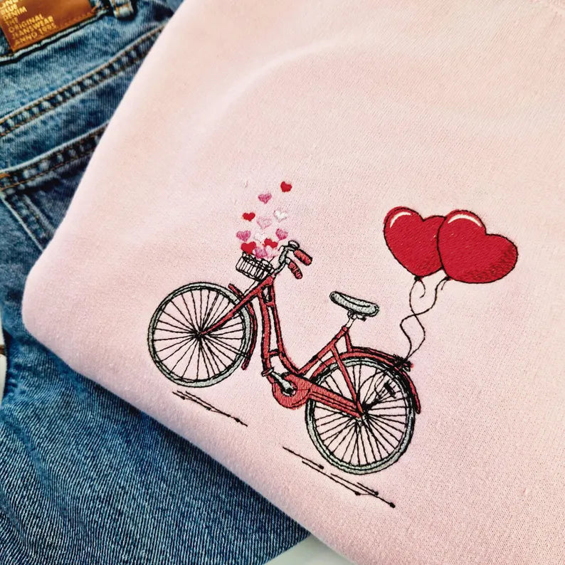 Light Pink Sweatshirt with Bicycle Embroidery
