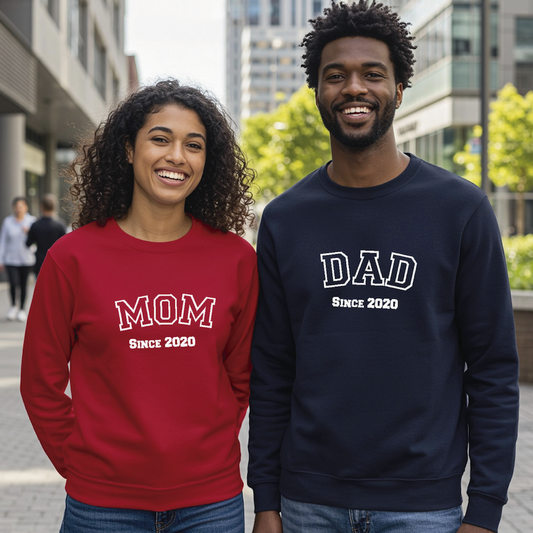Personalized Vintage Embroidered 'Mom' or 'Dad' Sweatshirt with Year & Initials – Customizable Heart Detail