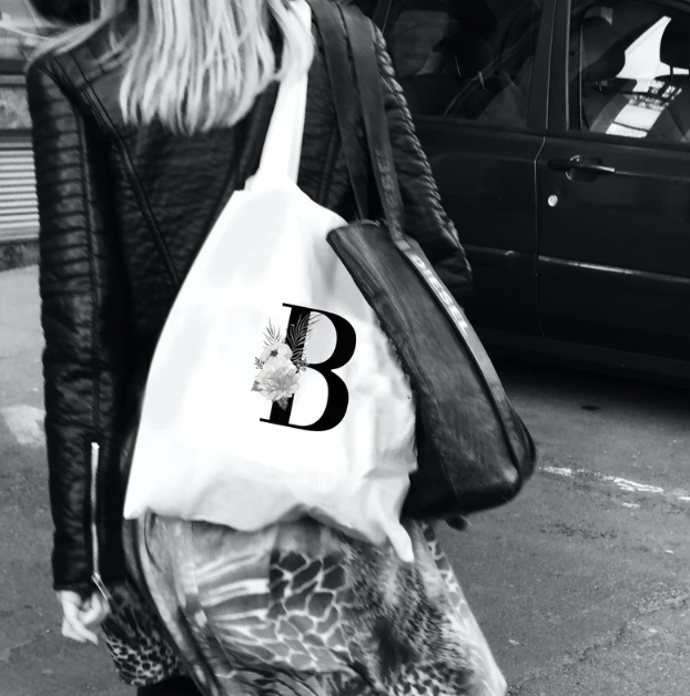 Saco de compras grande com inicial personalizado, saco grande para compras, saco universitário, saco de compras de algodão personalizado, saco grande para livros, saco personalizado com inicial e flores