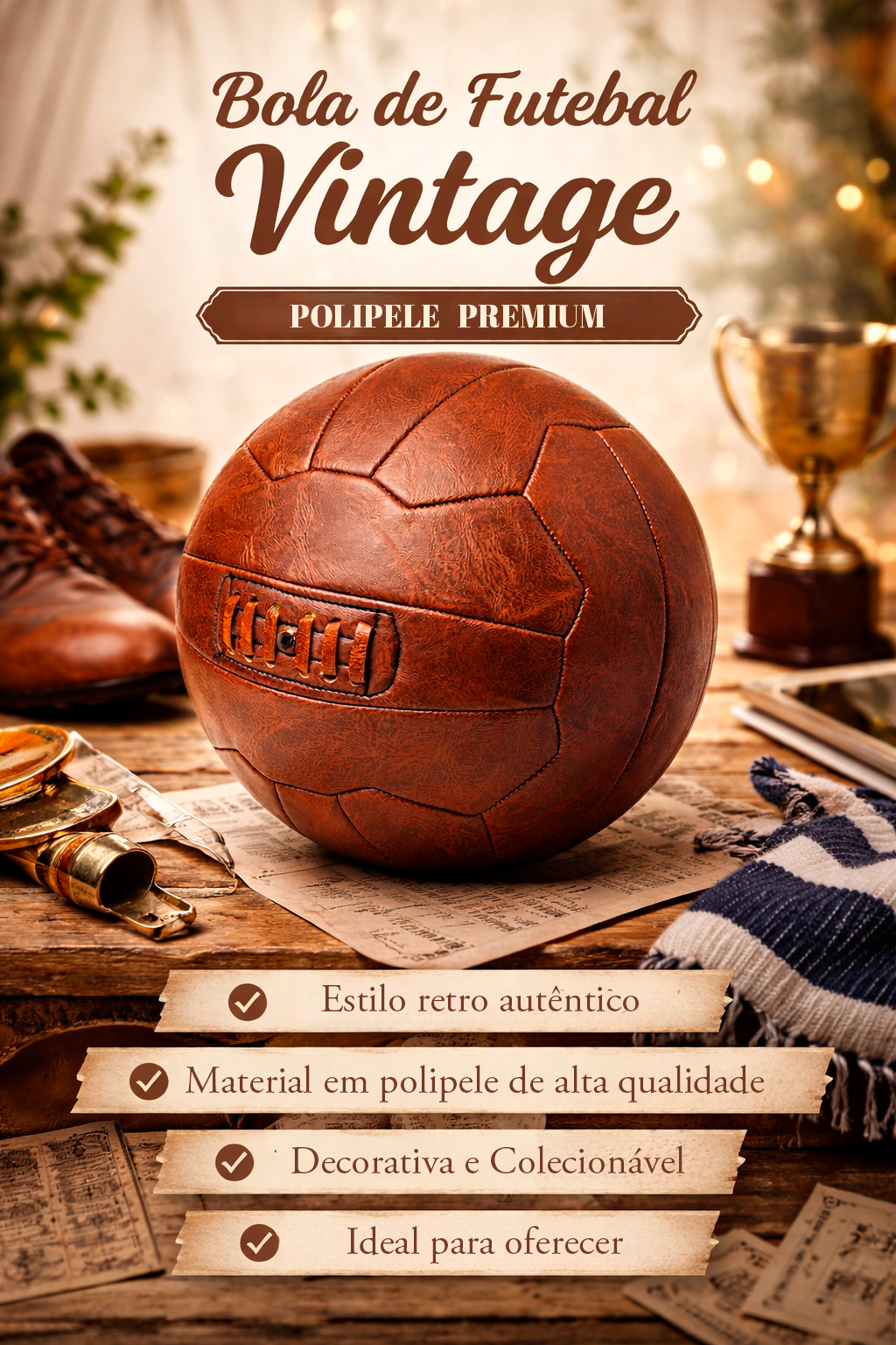 Bola de futebol com design retro dos anos 60 – O charme clássico encontra a durabilidade moderna!