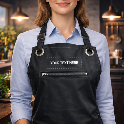 Black barista apron with adjustable strap