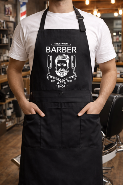 Personalized black barber apron, apron with 2 pockets, personalized service apron, adjustable apron, apron with your logo