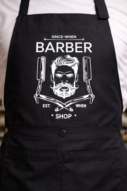 Personalized black barber apron, apron with 2 pockets, personalized service apron, adjustable apron, apron with your logo