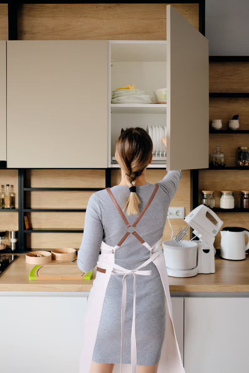 Personalized Chef Apron with Leather Straps – Custom Name Barber Apron – Premium Cotton Kitchen Apron – Gift for Him