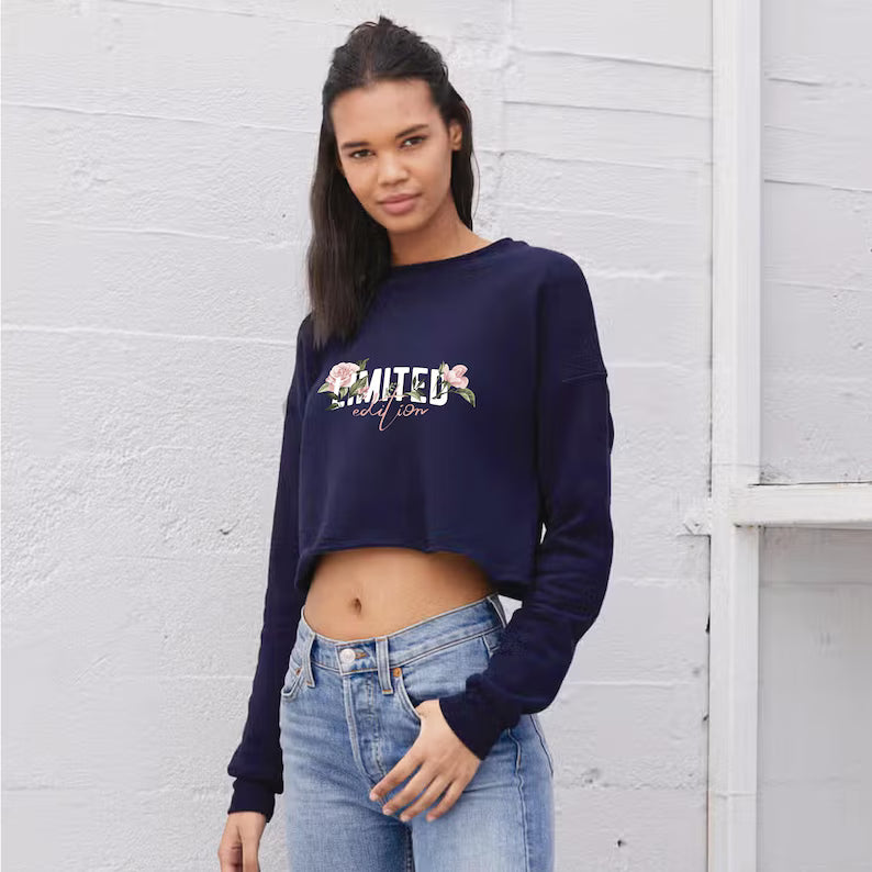 Custom Women's Cropped Sweatshirt, Personalized College Cropped Sweatshirt