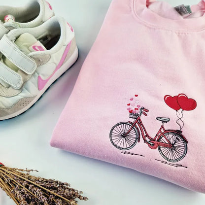 Light Pink Sweatshirt with Bicycle Embroidery