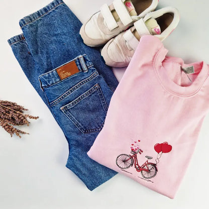Light Pink Sweatshirt with Bicycle Embroidery