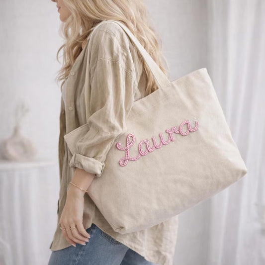 Personalized Bridesmaid Tote Bag, Custom Name Embroidered Canvas Bag, Bridal Party Gift, Wedding Tote, Hen Party Favour