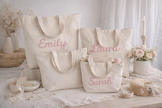 Personalized Bridesmaid Tote Bag, Custom Name Embroidered Canvas Bag, Bridal Party Gift, Wedding Tote, Hen Party Favour